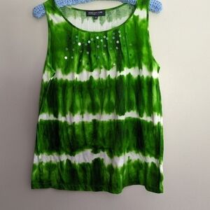 NWT Jones New York Green Tie Dyed Sequin Short Sleeve Top Petite Large